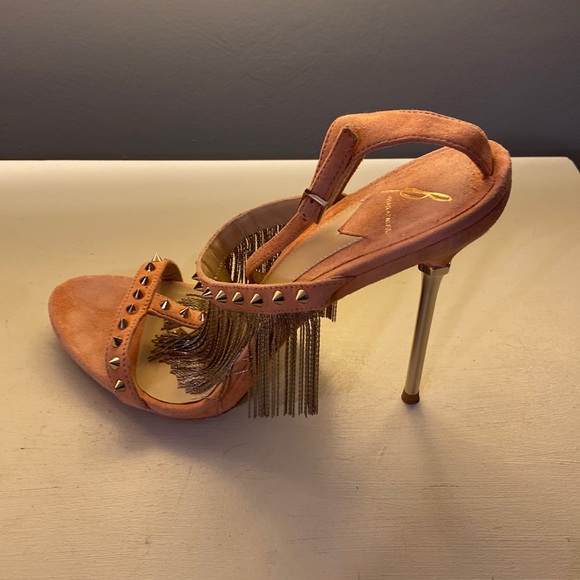 Peach suede with studs & chain fringe; in the box! - Picture 3 of 9